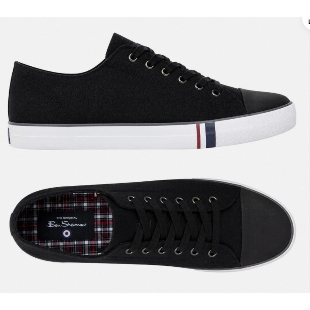 Ben Sherman Dorset Lo Mens Black Canvas Sneakers Memory Foam Shoes Size 12